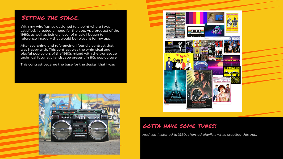 Moodboard for 1980s music app.