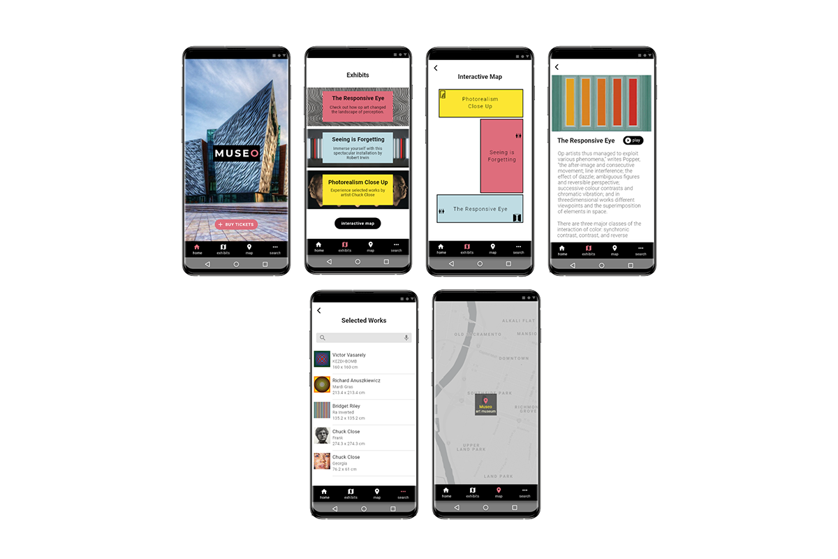 Final Android screens for museum app.