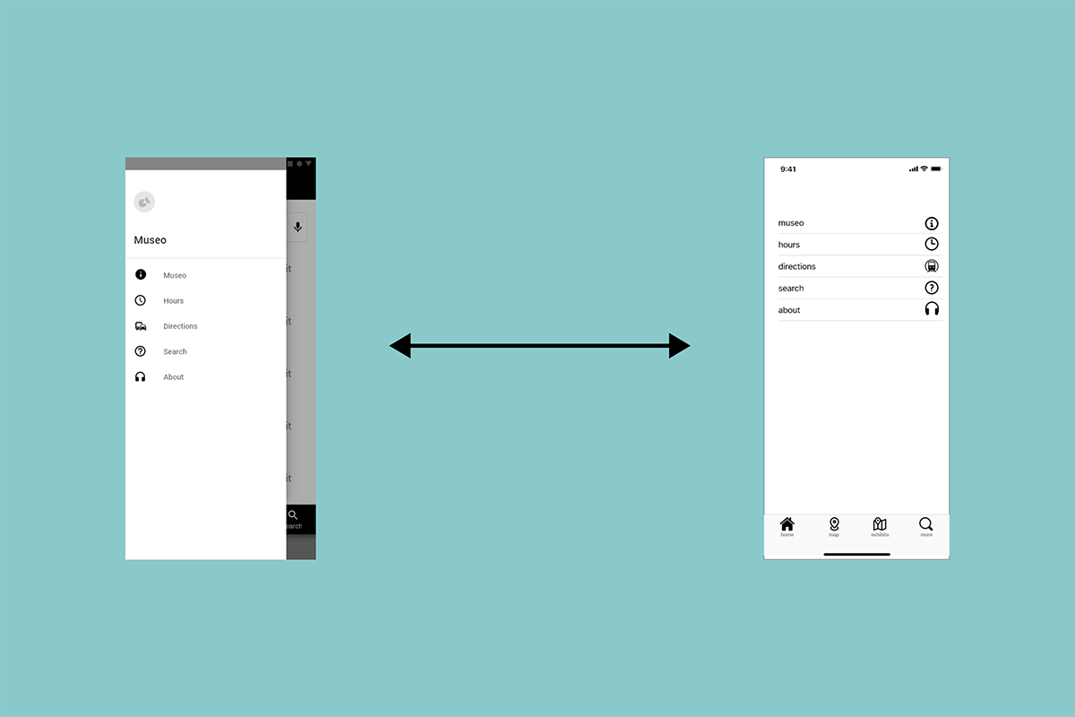 Graphic for differences between iOS and Android for museum app.