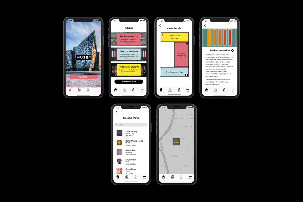 Final iOS screens for museum app.